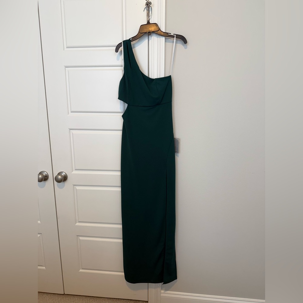 Lulus One-Shoulder Dark Green Dress